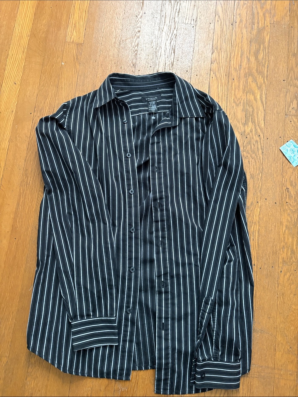 Structure Men’s Black Striped Long-Sleeve Button-Down Shirt